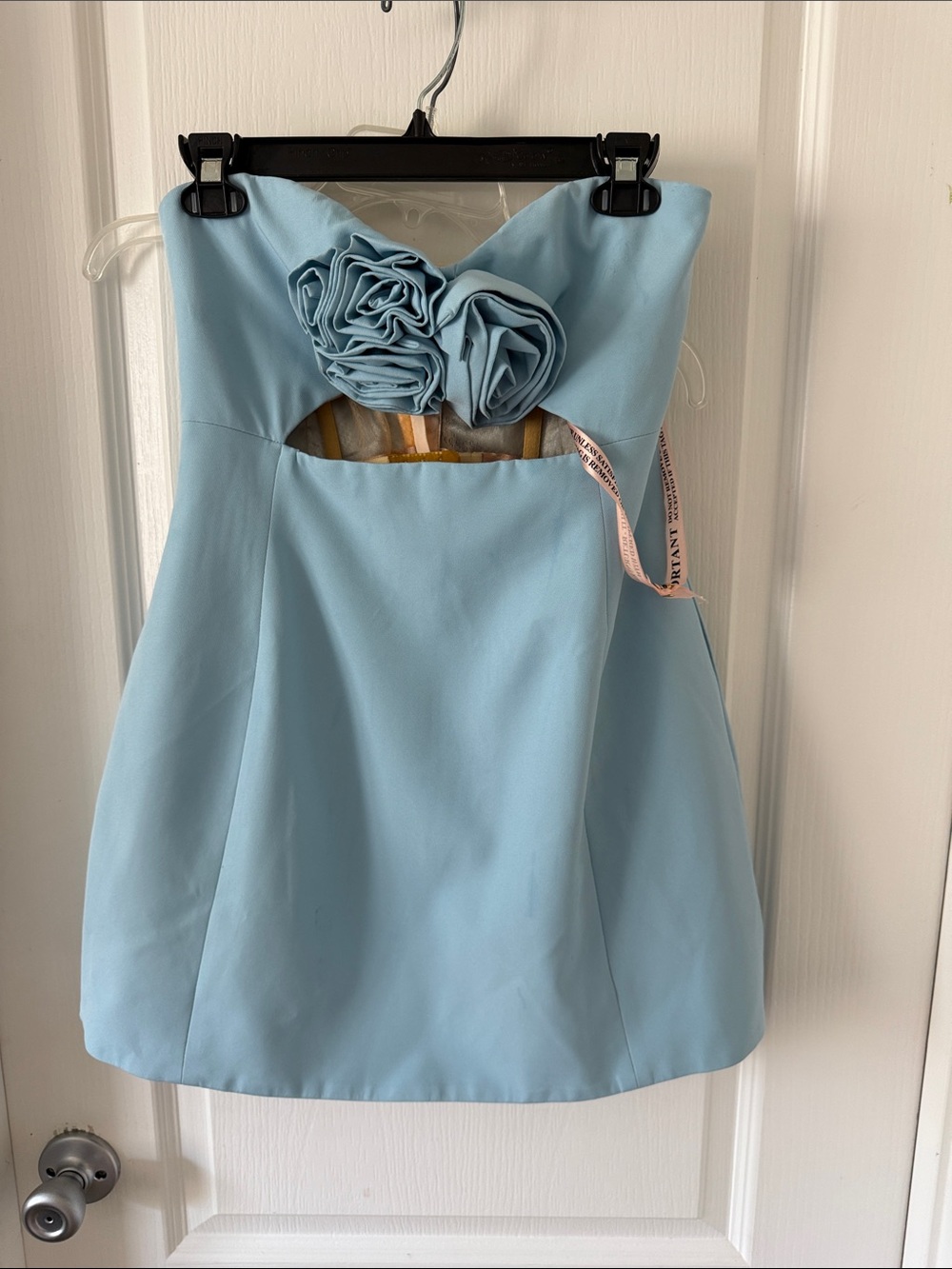 Style Of CB Light Blue Strapless Mini Dress with Rosette Detail - Picture 2 of 9